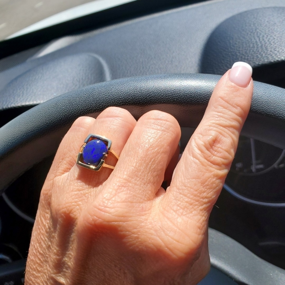 Black Opal 3.5 carat 14k Gold Ring Lightning Ridge Please Read Condition Details - Picture 15 of 16